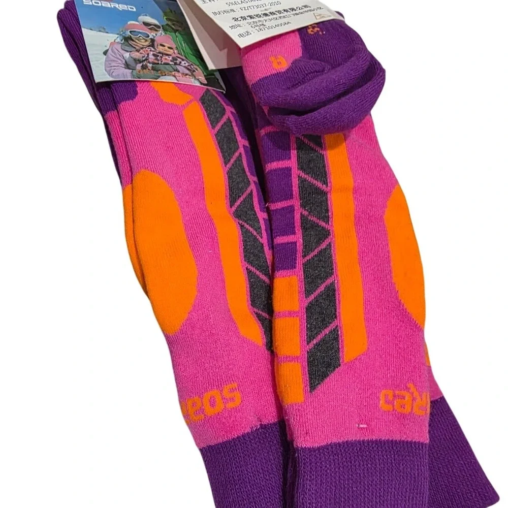 SOARED Kids Ski Socks 3 Pack Pink Purple Orange Winter Snowboard Athletic 31-34